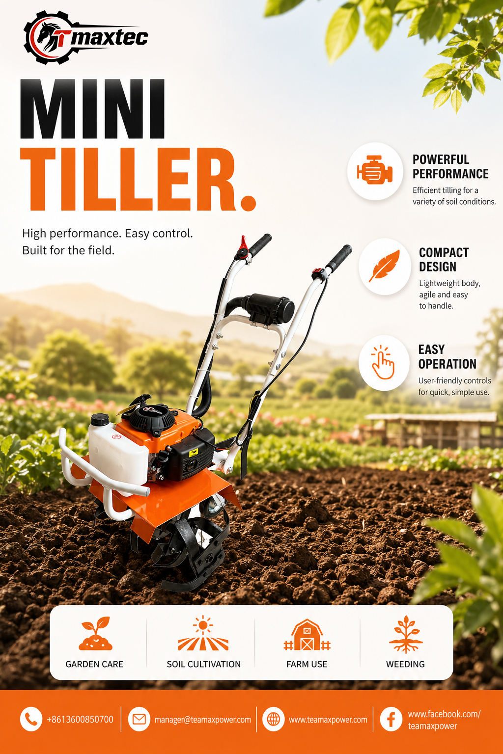 Mini Tiller for Efficient Garden and Farm Soil Cultivation